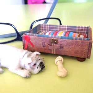 Dollhouse miniature dog bed – upcycled suitcase