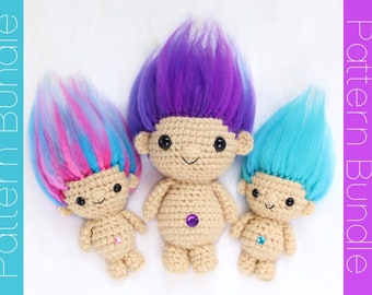 PATTERN BUNDLE- Mini And Regular Sized Troll Pattern- PDF Pattern Only- Amigurumi Troll- Crochet Troll- Trolls- 90's