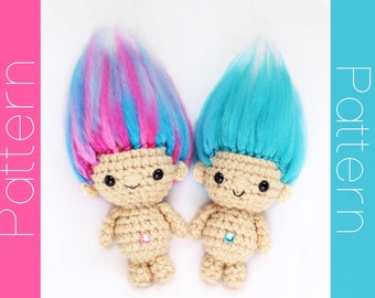 MINI Troll Pattern- PDF File ONLY- 90's Troll- Mini Troll- Amigurumi Troll- Crochet Troll Pattern