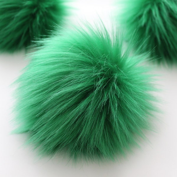 Cloverfield  Faux Fur Pom OR DIY Square -  Fur Pom - Faux Fur Pom- Pom For Beanies - Green Fluffy Pom Pom