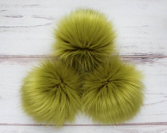 Green Faux Fur Pom OR DIY Square - Fur Pom - Mossy Green Pom - Pom For Beanies - Fluffy Pom Pom