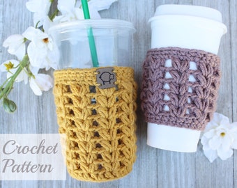 Bladerdeeg Coffee Cosy-patroon - PDF-PATROON - ALLEEN digitaal bestand - haakpatroon - patroon gehaakte koffiemouw - Cold Brew Cup Cosy