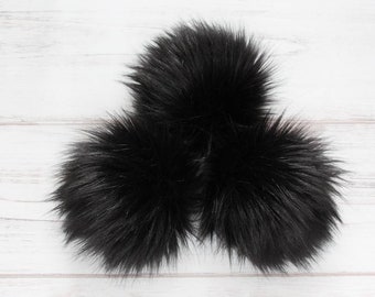 Black Faux Fur Pom OR DIY Square - Fur Pom - Pom For Beanies - Fluffy Pom Pom