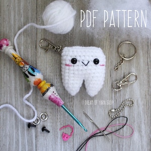 Amigurumi Zahn Häkelanleitung - PDF NUR MUSTER - Häkelzahn - Kawaii Zahn - Schlüsselbund - Muster - Zahn Plüschtier