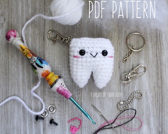 Amigurumi Tooth Crochet Pattern- PDF PATTERN ONLY- Crochet Tooth- Kawaii Tooth- Keychain- Pattern- Tooth Plushie
