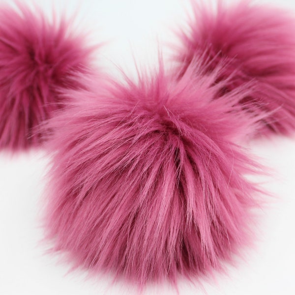 Dusty Rose Faux Fur Pom OR DIY Square - Fur Poms - Rose Faux Fur Poms- Poms For Beanies - Fluffy Pom Poms
