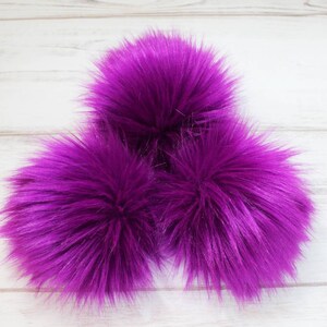 Bright Grape Faux Fur Pom OR DIY Square - Fur Pom - Faux Fur Pom- Pom For Beanies - Fluffy Pom Pom