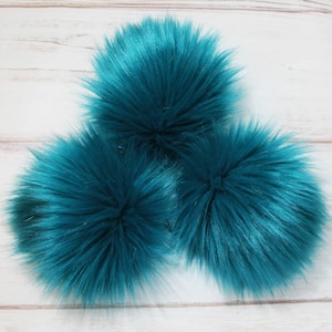 Teal Faux Fur Pom Or DIY Square - Fur Pom - Faux Fur Pom- Pom For Beanies - Fluffy Pom Pom