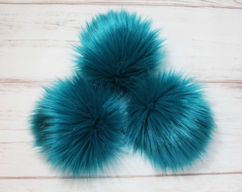 Teal Faux Fur Pom Or DIY Square - Fur Pom - Faux Fur Pom- Pom For Beanies - Fluffy Pom Pom