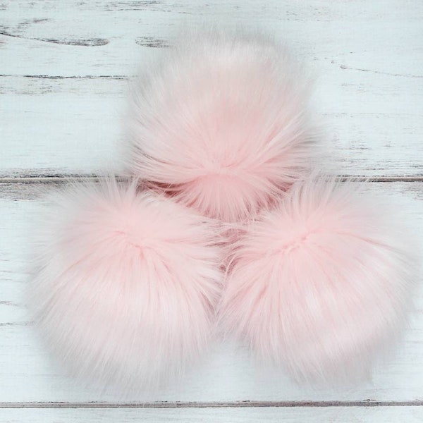 Baby Pink Faux Fur Pom OR DIY Square - Fur Pom - Soft Pink Faux Fur Pom- Pom For Beanies - Fluffy Pom Pom