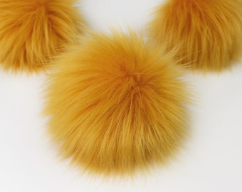 Gold Faux Fur Pom OR DIY Square Cut- Fur Pom - Pom For Beanies - Fluffy Pom Pom- Gold Pom Pom
