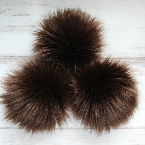 Chocolate Faux Fur Pom OR DIY Square - Fur Poms - Poms For Beanies - Fluffy Pom Poms- Brown Pom Pom