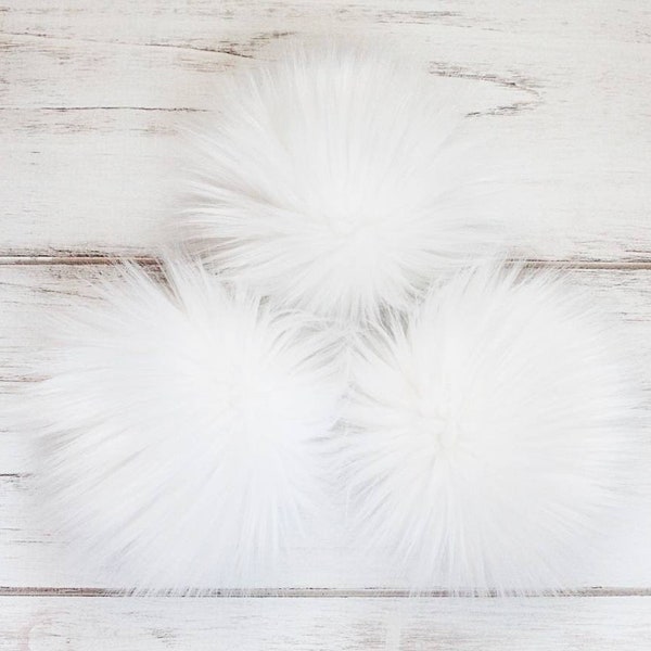 Snow White Faux Fur Pom OR DIY Square- Fur Poms - Poms For Beanies - Fluffy Pom Poms