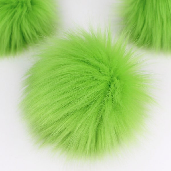 Bright Green Faux Fur Pom OR DIY Square Cut - Fur Pom - Pom For Beanies - Fluffy Pom Pom- Green Pom Pom