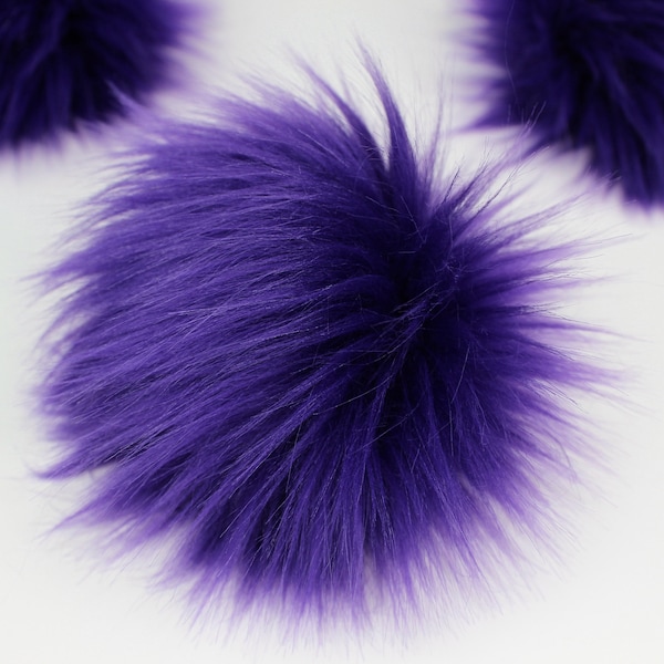 Purple Faux Fur Pom OR DIY Square - Fur Pom - Pom For Beanies - Fluffy Pom Pom- Purple Pom Pom