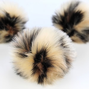 Leopard Print Light Tan Faux Fur Pom Pom OR DIY Square - Fur Pom - Pom For Beanies - Fluffy Pom Pom-