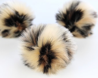 Leopard Print Light Tan Faux Fur Pom Pom OR DIY Square - Fur Pom - Pom For Beanies - Fluffy Pom Pom-