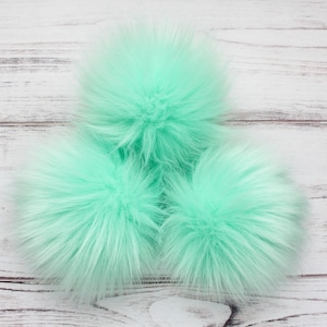 Mint Faux Fur Pom OR DIY Square - Fur Poms - Poms For Beanies - Fluffy Pom Poms