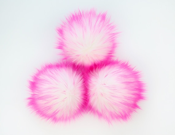 Pink Pop! Faux Fur Pom - Fur Pom - Poms For Beanies - Fluffy Pom Poms- Hot  pink Pom Pom