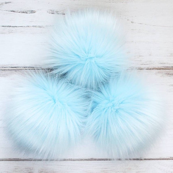 Baby Blue Faux Fur Pom OR DIY Square- Fur Poms - Poms For Beanies - Fluffy Pom Poms- Light Blue Pom Pom