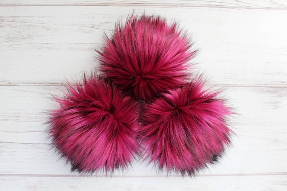 Fuchsia/black Mix Faux Fur Pom OR DIY Square Fur Poms Faux Fur Poms Poms  for Beanies Fluffy Pom Poms Pink Poms 