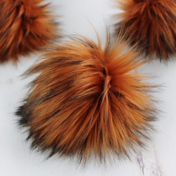 Pumpkin/Black Mix Faux Fur Pom OR DIY Square  - Fur Poms - Poms For Beanies - Fluffy Pom Poms- Orange Pom Pom