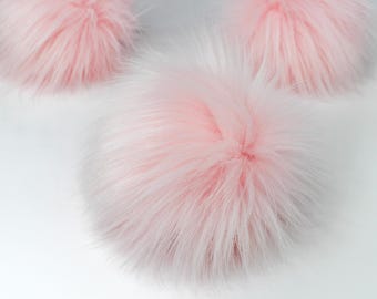 Baby Pink Faux Fur Pom OR DIY Square - Fur Pom - Soft Pink Faux Fur Pom- Pom For Beanies - Fluffy Pom Pom