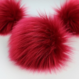Scarlet Faux Fur Pom OR DIY Square - Fur Pom - Pom For Beanies - Fluffy Pom Poms-Red Pom Pom