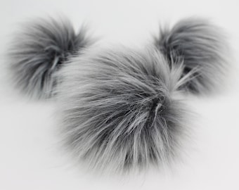 Gray Frost Faux Fur Pom OR DIY Square- Fur Pom - Gray Faux Fur Pom- Pom For Beanies - Fluffy Pom Pom