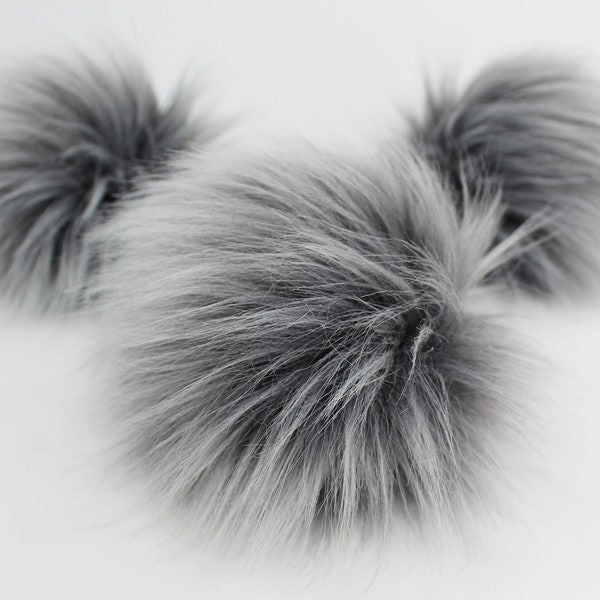 Gray Frost Faux Fur Pom OR DIY Square- Fur Pom - Gray Faux Fur Pom- Pom For Beanies - Fluffy Pom Pom