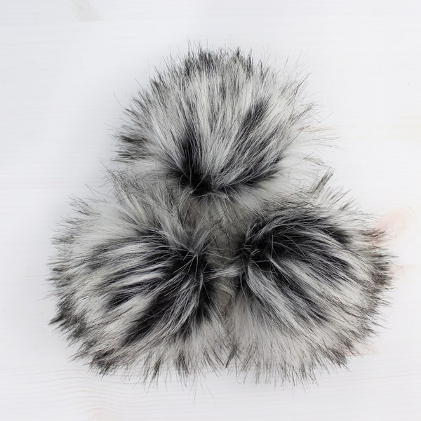 Black Swan Faux Fur Pom OR DIY Square - Fur Pom - Pom For Beanies - Fluffy Pom Pom- Black & White Pom Pom