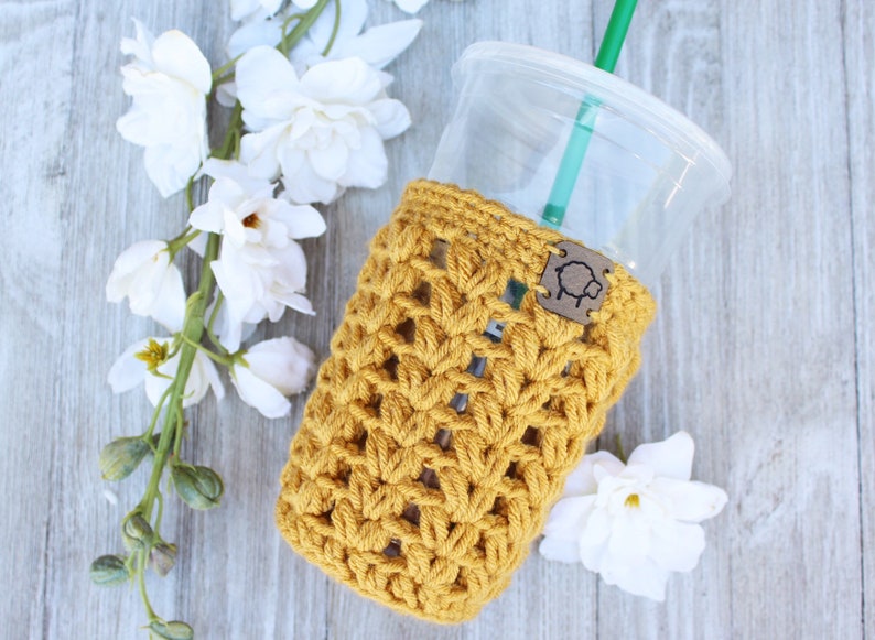 Puff Stitch Coffee Cozy Pattern PDF PATTERN Digital File ONLY Crochet Pattern Crochet Coffee Sleeve Pattern Cold Brew Cup Cozy image 2