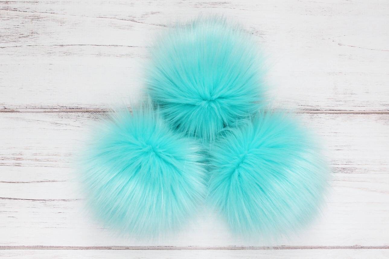Aqua Faux Fur Pom Poms Fur Poms Poms For Beanies Fluffy Etsy