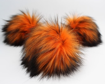 Orange/Black Mix Faux Fur Pom OR DIY Square - Fur Pom - Pom For Beanies - Fluffy Pom Pom
