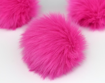 Mini (Short Shag) Hot Pink Faux Fur Pom Pom OR DIY Square - Fur Pom - Pom For Beanies - Fluffy Pom Pom-