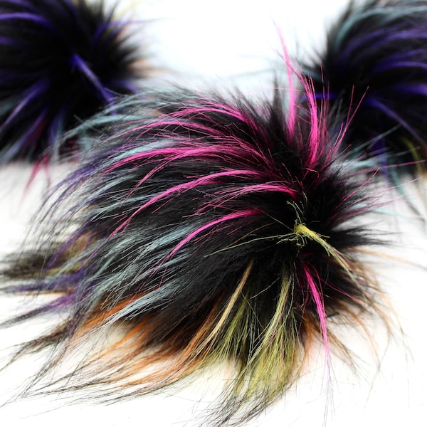 Neon Lights Faux Fur Pom OR DIY Square - Fur Pom - Pom For Beanies - Fluffy Pom Pom-