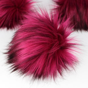 Fuchsia/Black Mix Faux Fur Pom OR DIY Square Fur Poms Faux Fur Poms Poms For Beanies Fluffy Pom Poms Pink Poms image 1