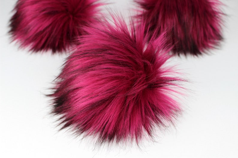 Fuchsia/Black Mix Faux Fur Pom OR DIY Square Fur Poms Faux Fur Poms Poms For Beanies Fluffy Pom Poms Pink Poms image 1