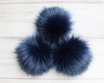 Navy Blue Faux Fur Pom OR DIY Square - Fur Pom - Blue Faux Fur Pom- Pom For Beanies - Fluffy Pom Pom