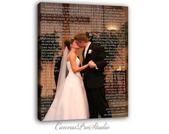 Christmas Gift,  Anniversary Gift, Wedding First Dance Lyrics, Photo with vows, Picture with custom text, Your text on canvas, Engagement.