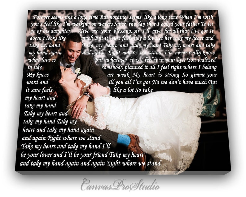 1st Anniversary gift First Dance Lyrics, Picture with Wedding Vows, Gift, Wedding Vows Canvas, Wedding Registry,Anniversary,Engagement Gift image 1