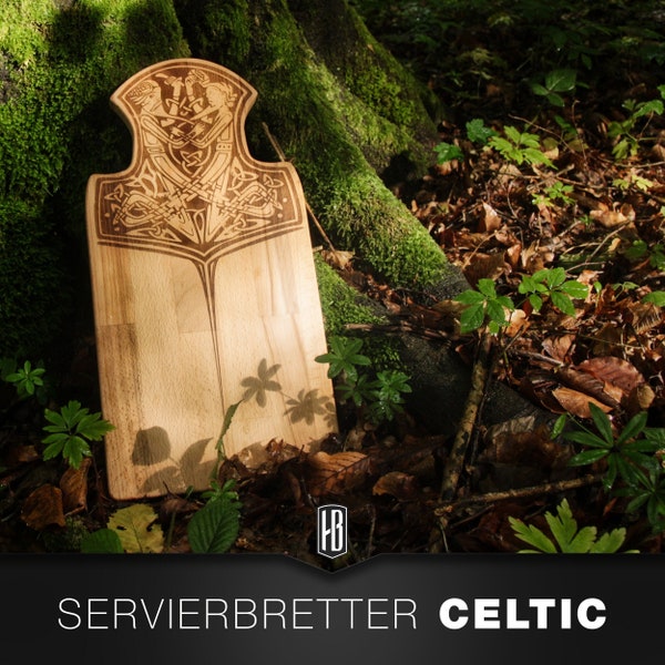 Schneidebrett / Servierbrett - Celtic / Viking / Nordic / Thorshammer - BUCHE / VOLLHOLZ / MASSIV