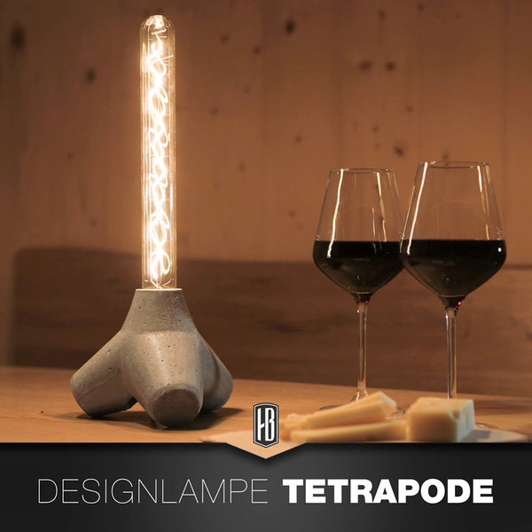 Handgefertigte Designer Lampe aus Beton inklusive Edison LED Röhre