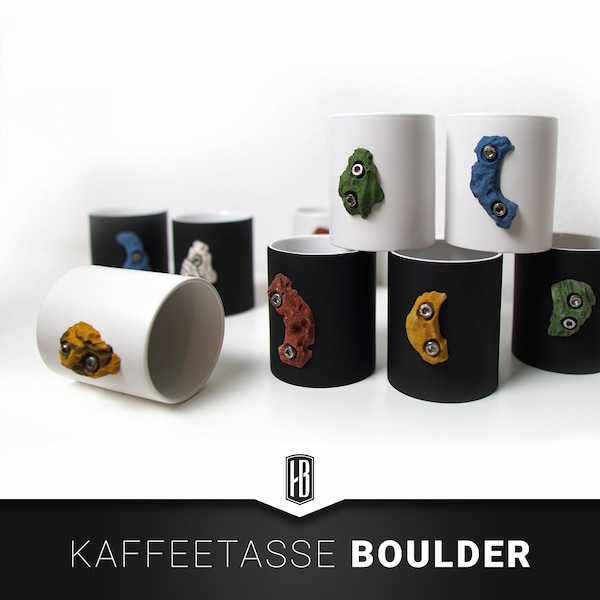 Coffee cup with climbing handle from bouldering sport