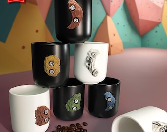 Klettertasse aus Keramik mit Boulderstein-Griff, 330 ml Kaffeetasse für Kletterer und Boulderfans, matt schwarz oder weiß & 5 Steinfarben