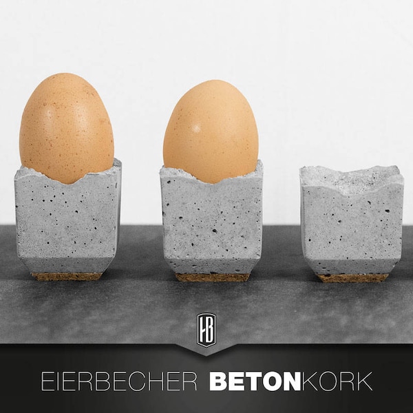 4er Set Eierbecher aus Beton mit Korkboden