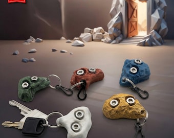 Climbing hold keychain with carabiner, available individually or as a set of 5, a gift for climbers and bouldering enthusiasts.
