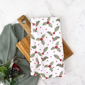 Red Poinsettia Hanging Towel With Holder, Holly Berry Bathroom Hanging Loop Hand  Towels With Snap, Pretty Hand & Dish Hanging Kitchen Towel 