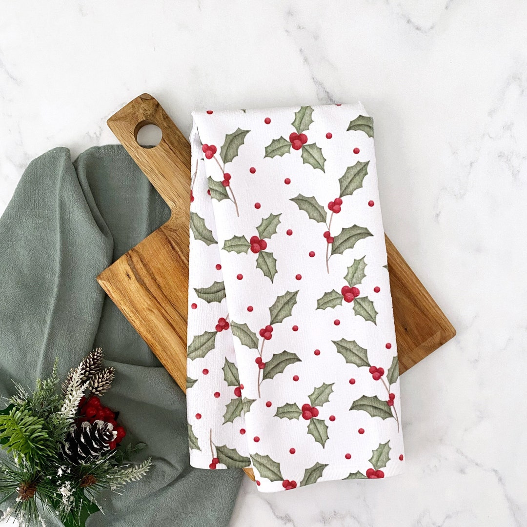 Holly Berry Christmas Towel Christmas Hand Towels Holiday Hand Towels
