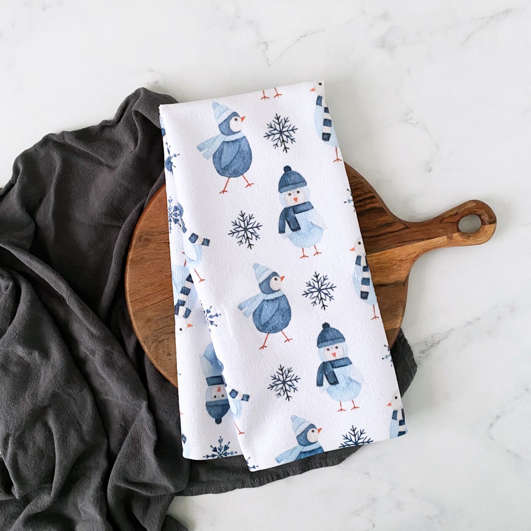Bluebird Kitchen Towel Winter Hand Towel Kitchen Towel Bird Hand Towel